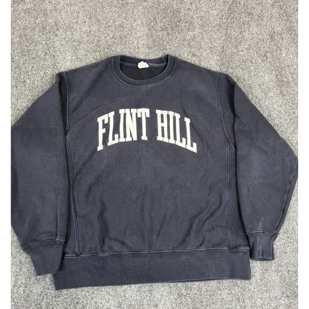 VTG Champion Men's Flint HILL Navy Blue White Printed Crewneck Sweatshirt Size L